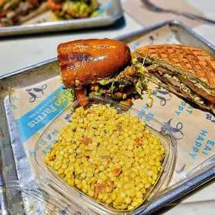 Peruvian sandwich, couscous, chicken prosciutto sandwich.