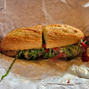 Chimichurri Steak and Bacon on toasted Sesame Roll