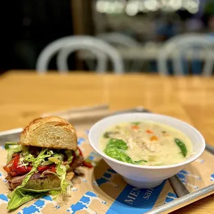 Chimichurri Steak &amp; Bacon 1/2 Sandwich with Greek Lemon Chicken &amp; Farzo Soup