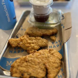 a tray of fried chicken