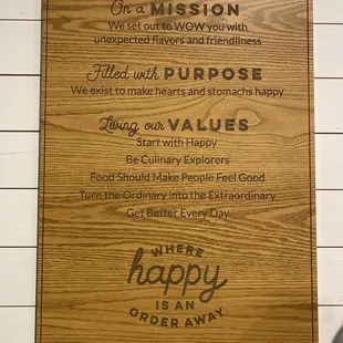 a menu for a restaurant