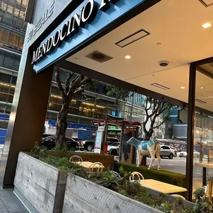 the entrance to a restaurant