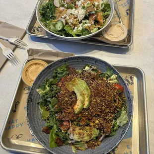 Mediterranean crunch and impossible taco salads