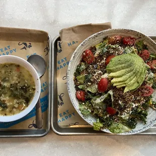 Turkey sausage and kale soup. Avocado Supergreens Salad.