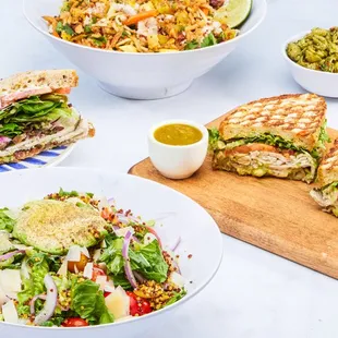 a variety of sandwiches and salads