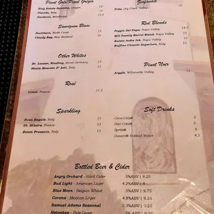 Menu - Wine Bar &amp; Terrace share the same menu