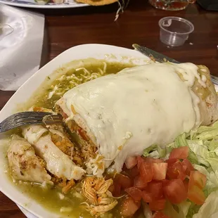 Wet chicken burrito. Yum.