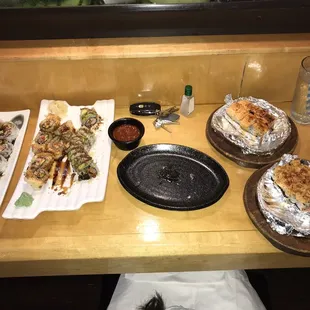 a variety of food items on a table