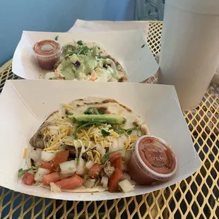 Two flour tacos one brisket one chicken #3 &amp; # 4.