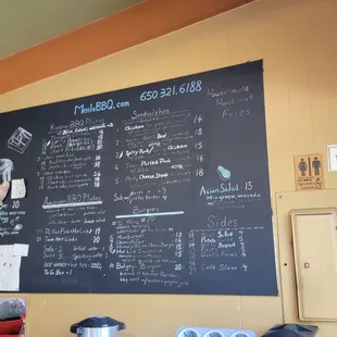 a menu on the wall