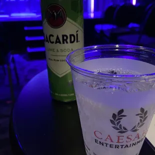 a drink and a can