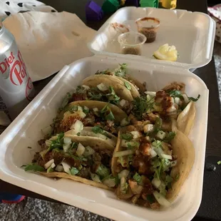 Carne asada and pollo tacos