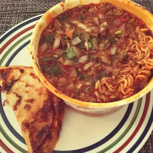 Ramen with Barbacoa and queso barbi taco