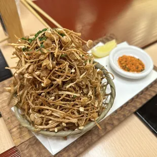 Fried enoki chips