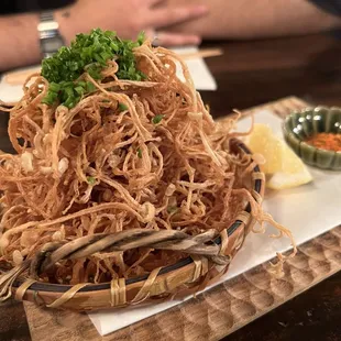 Fried Enoki Mushrooms