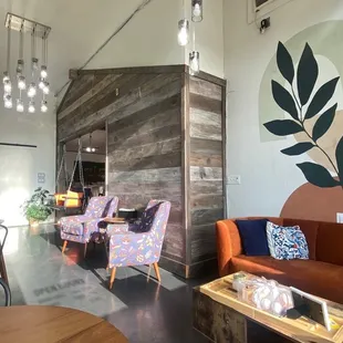 Cute front seating area with big windows