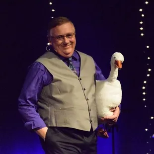 Mentalist Rod Robison performs his magic show Mentallusions with his mind reading goose.