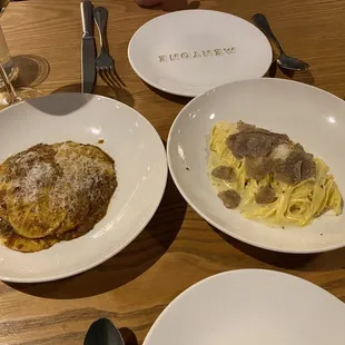Pasta Bolognese and Pasta with black truffle