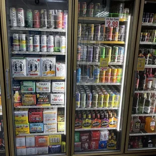 a refrigerator full of drinks