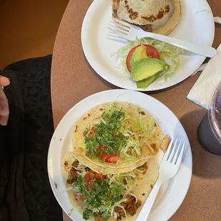 Gordita de asada and taco Al pastor and chicken taco