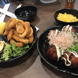 Calamari and takoyaki
