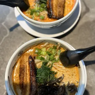 Hybrid ramen (bottom) and Spicy miso ramen (top)