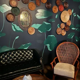 Lounge seating &amp; hand-painted walls