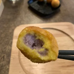 Inside of the fried taro balls
