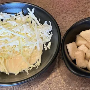 Side salad with rice bowl and pickled daikon