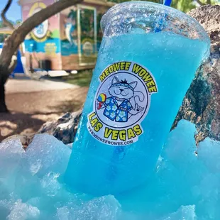  blue drink with a straw