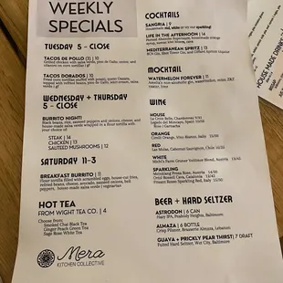 weekly specials menu