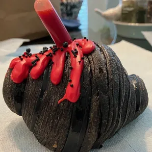 chocolate Halloween croissant w/red ooze &quot;shot&quot;