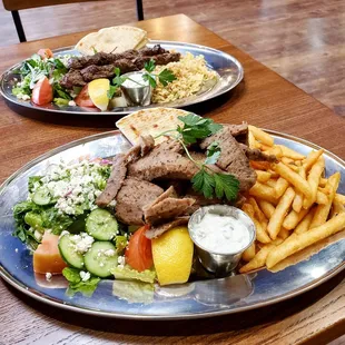 Gyro Platter and Steak Kalamakia Platter