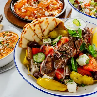 Village Greek salad with Steak Kalamaki