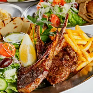 Four Chops of Premium Australian Lamb. Includes Greek Salad, Pita and Tzatziki. Choice of Greek Rice, Aegean Quinoa or French Fries.