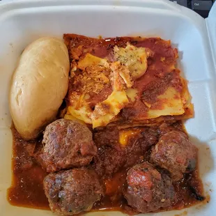 Lasagna and meatballs