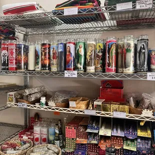 a shelf full of items