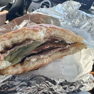 Tri tip sandwich. It was huge. Not thick. Really good. Will return $13