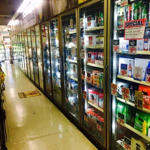 A large selection beer, soda, juice, etc. Great prices too