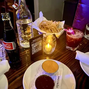 Mex coke and chips with salsa
