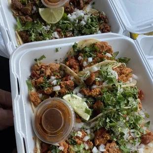 Chicken and carne asada tacos