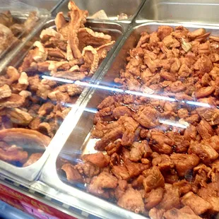 Chicharrones and other hot food items are available.