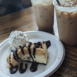 a piece of cheesecake and a cup of coffee