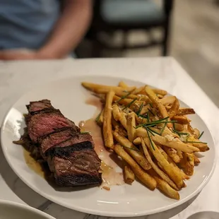 a plate of steak and french fries