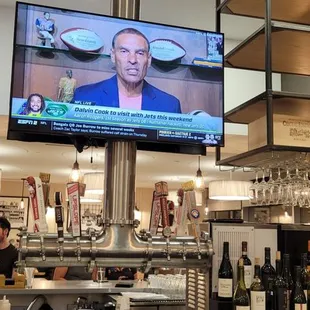 a television in a restaurant