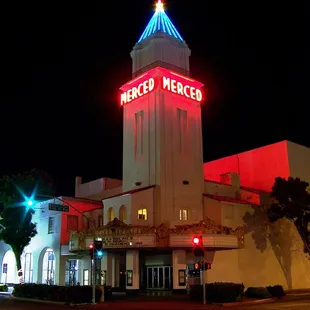 the exterior of the building at night