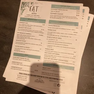 a menu and a cell phone