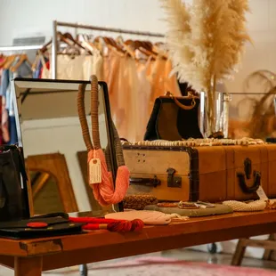 Jewelry, vintage clothing, and accessories.