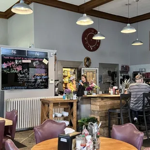 The view from our corner table of the menu board and the vaults.