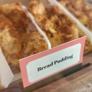 bread puddings in a display case